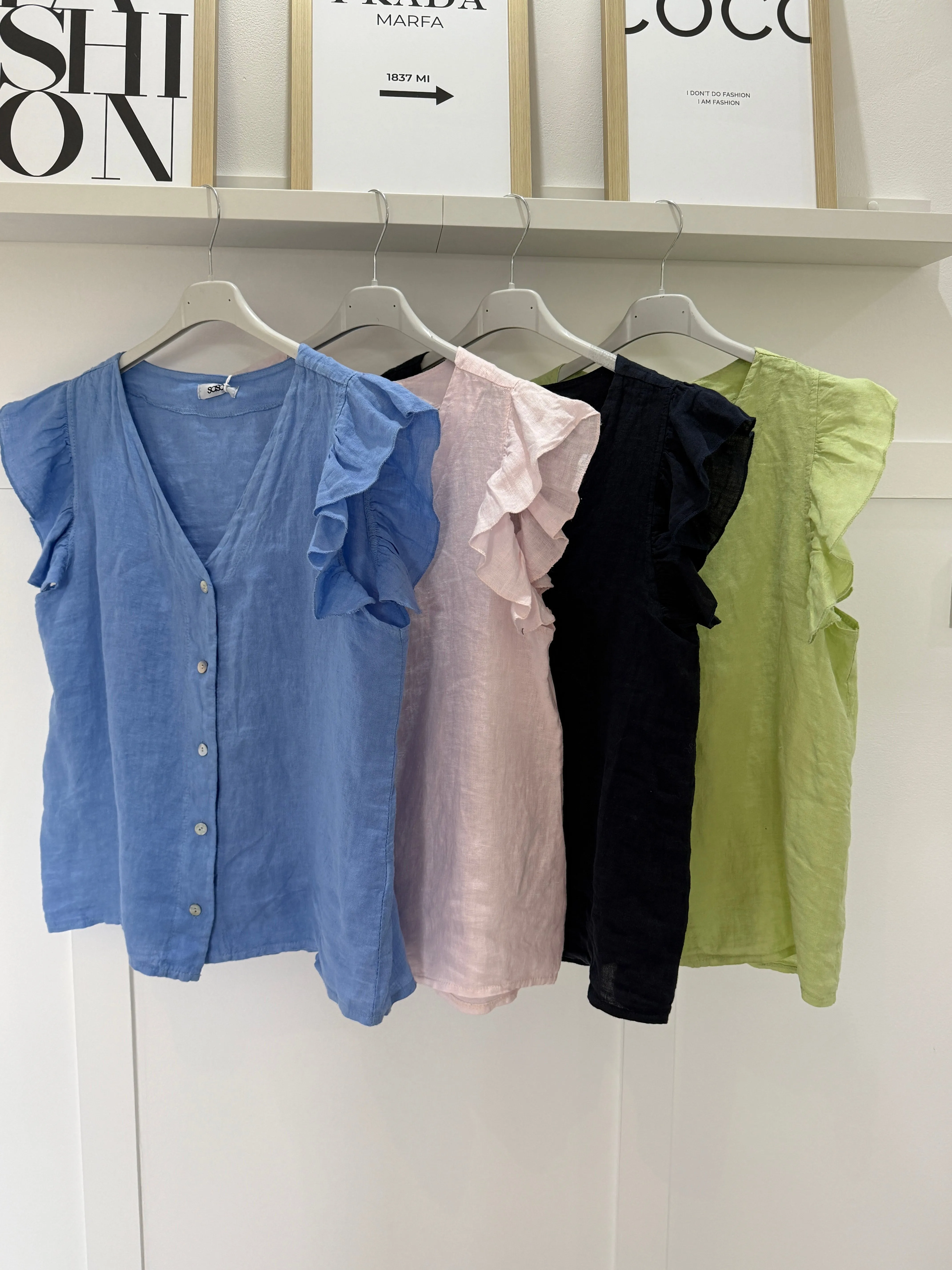 Pale Coral Frill Sleeve Linen Top