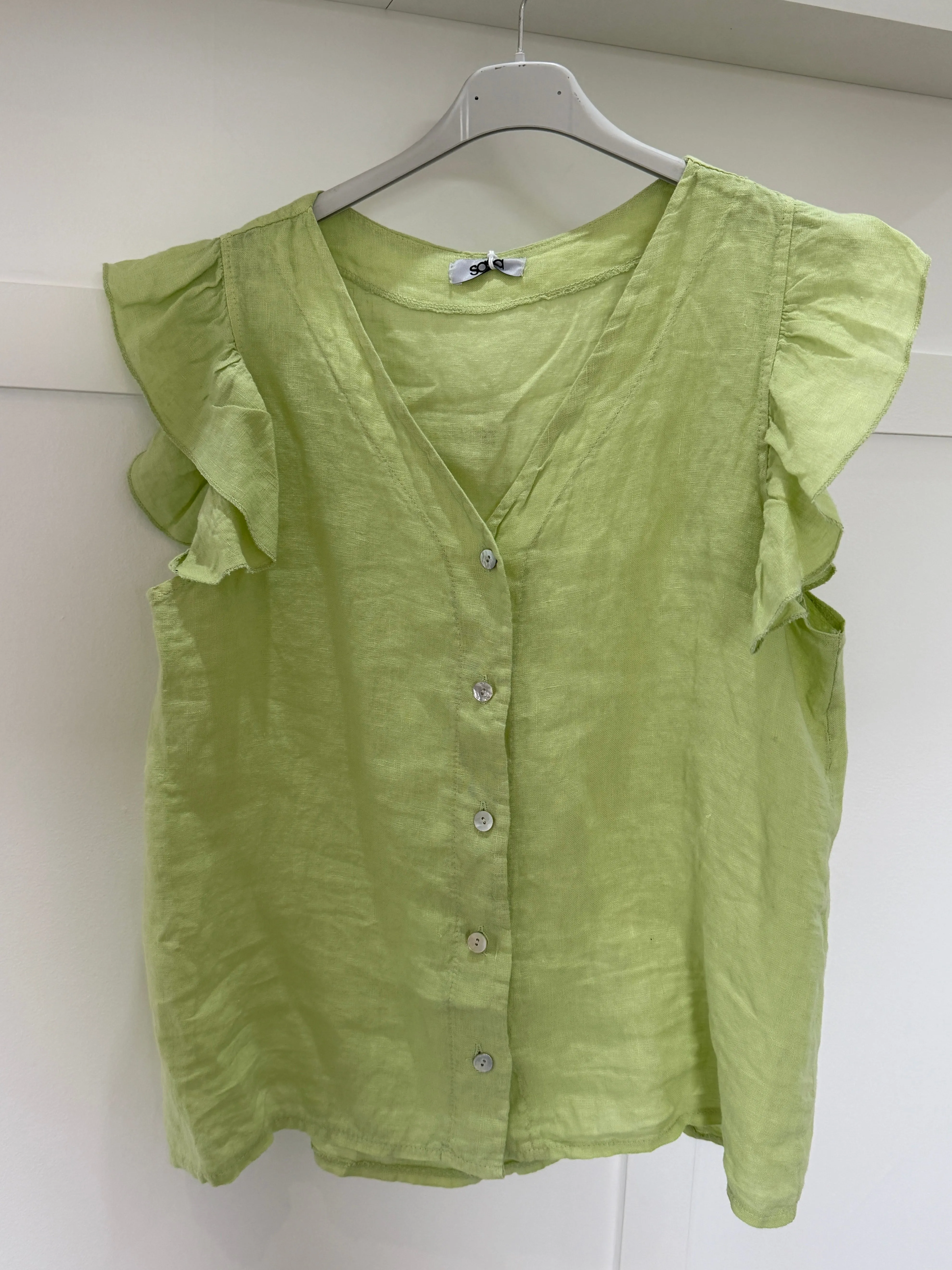Pale Coral Frill Sleeve Linen Top