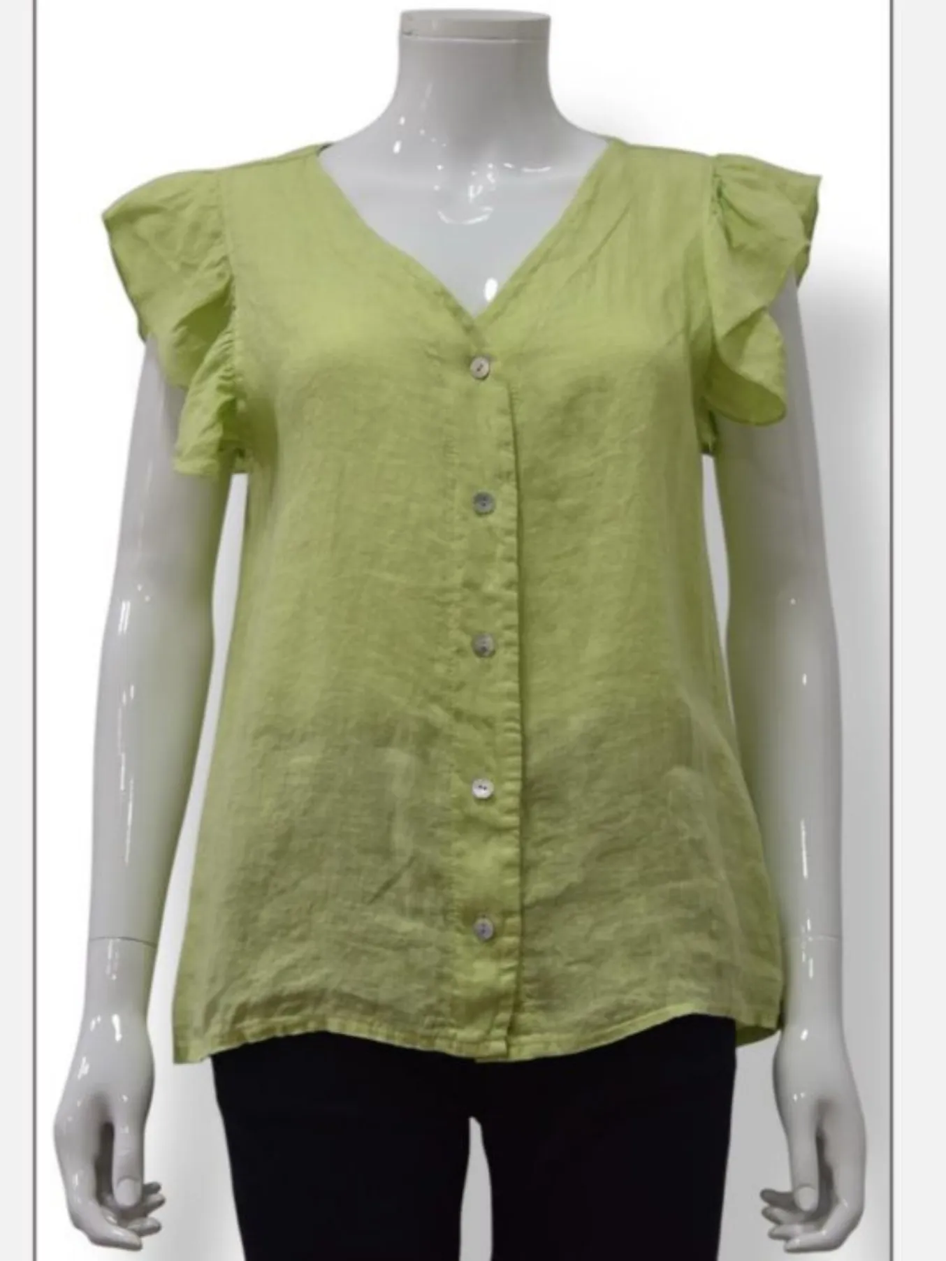 Pale Coral Frill Sleeve Linen Top