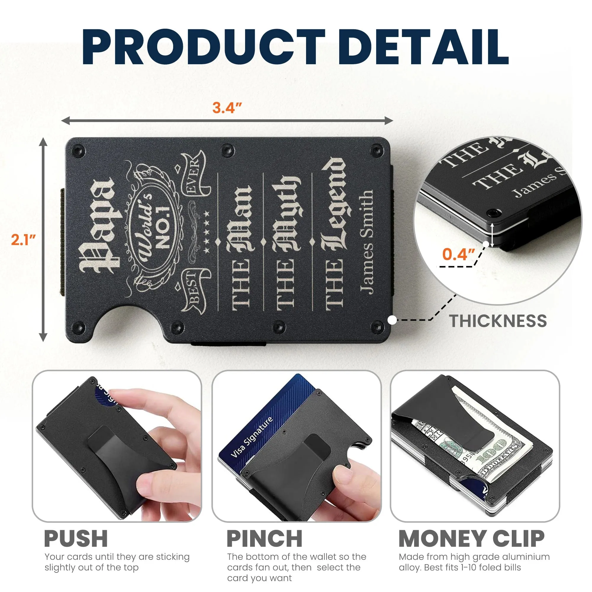 Papa No1 The Man The Myth The Legend - Personalized Metal Card Holder