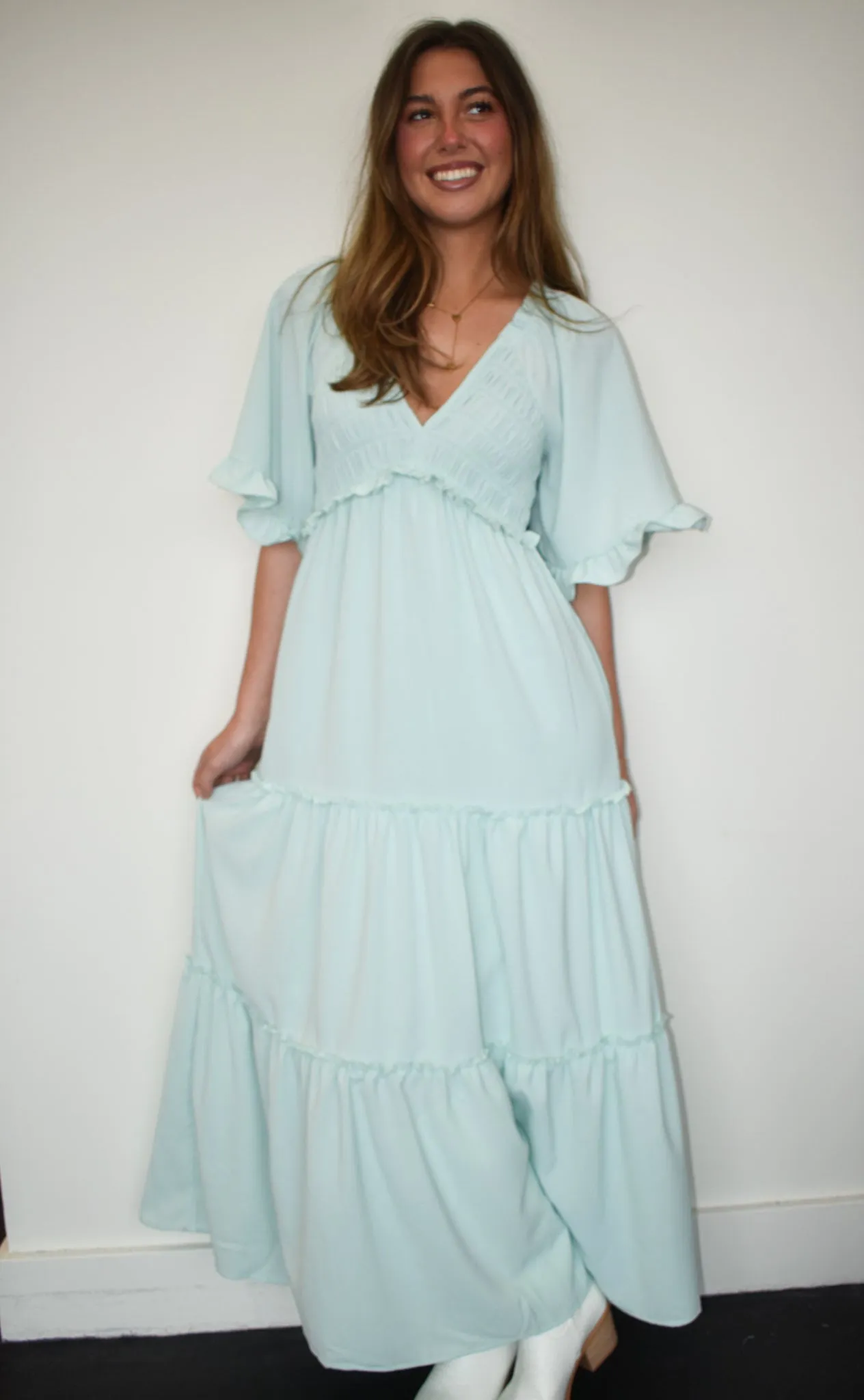 Pastel Ruffles Maxi Dress- Mint