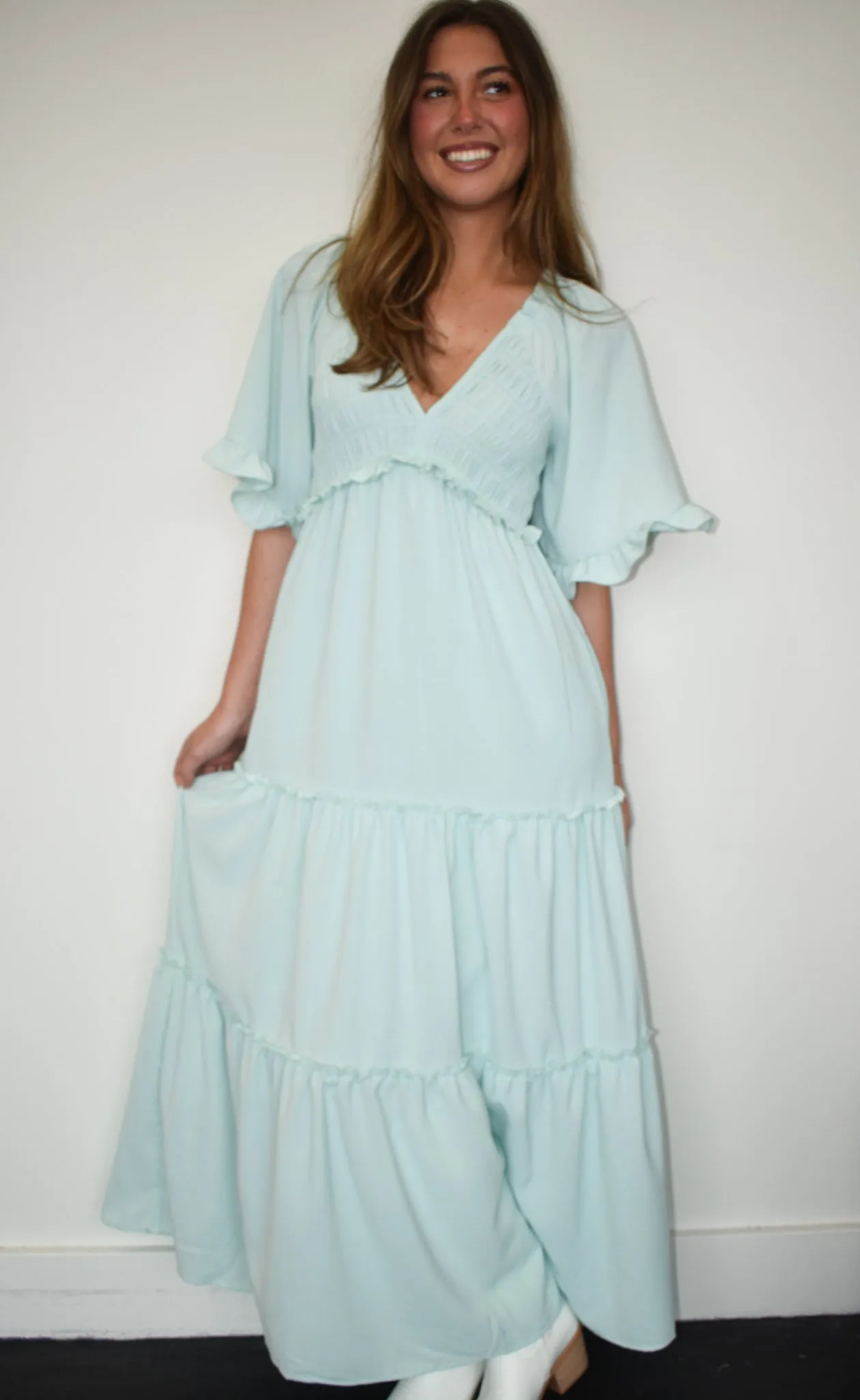 Pastel Ruffles Maxi Dress- Mint
