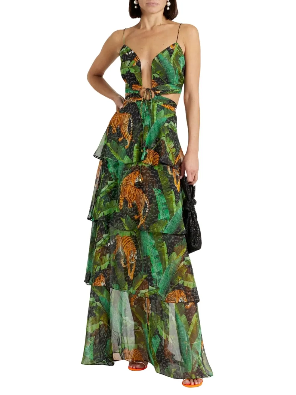 Paulina Tiered Cutout Silk-chiffon Maxi Dress