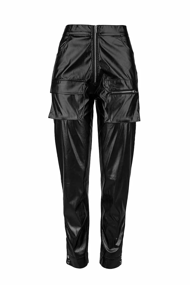 PI659 Faux Leather High Waist Pants