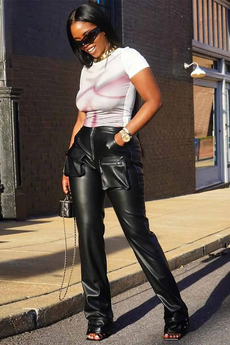 PI659 Faux Leather High Waist Pants