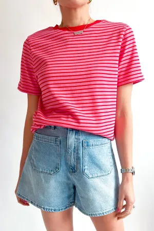 Pink Stripe Crew Neck T Shirt