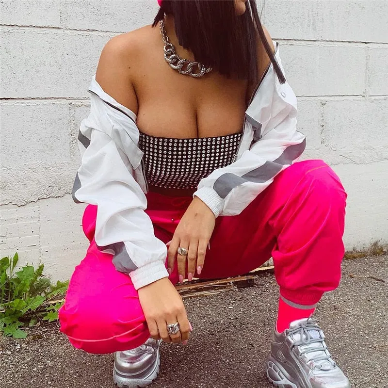 Pink Striped High Waist Sweatpants