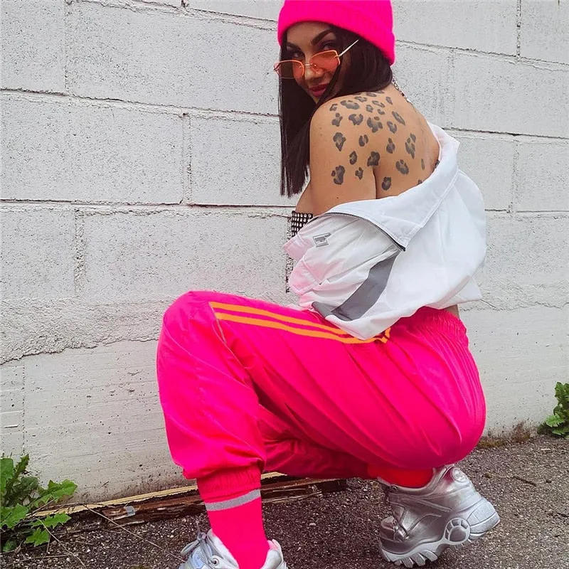 Pink Striped High Waist Sweatpants