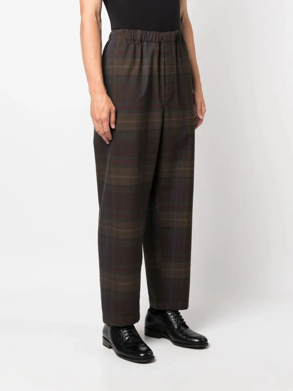 Plaid-Check Tapered Wool Trousers