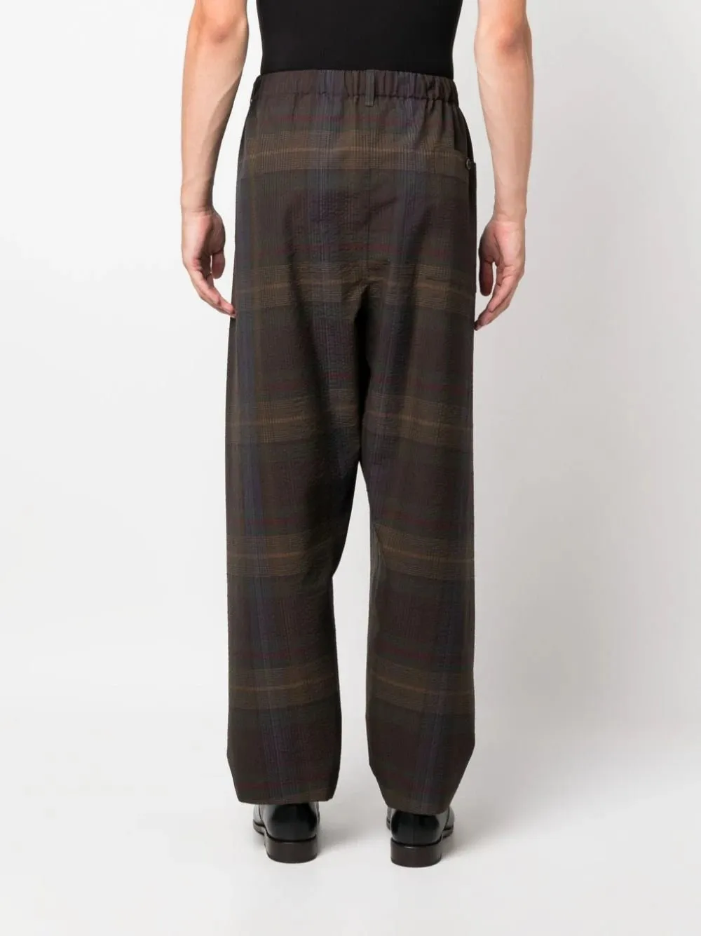 Plaid-Check Tapered Wool Trousers