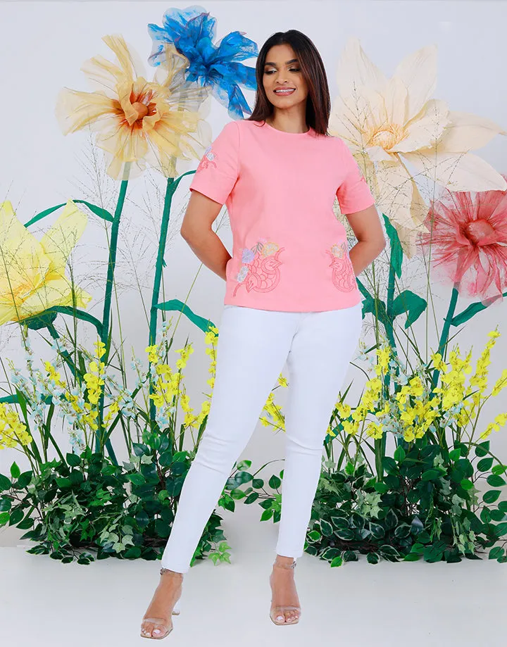 Plain Top with Embroidered