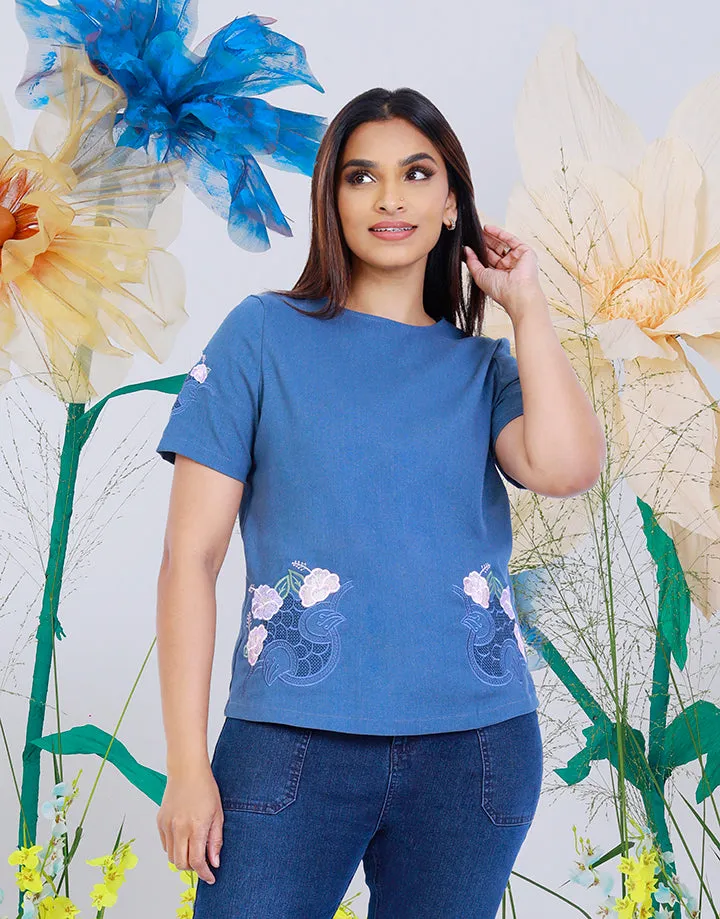 Plain Top with Embroidered