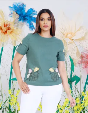 Plain Top with Embroidered