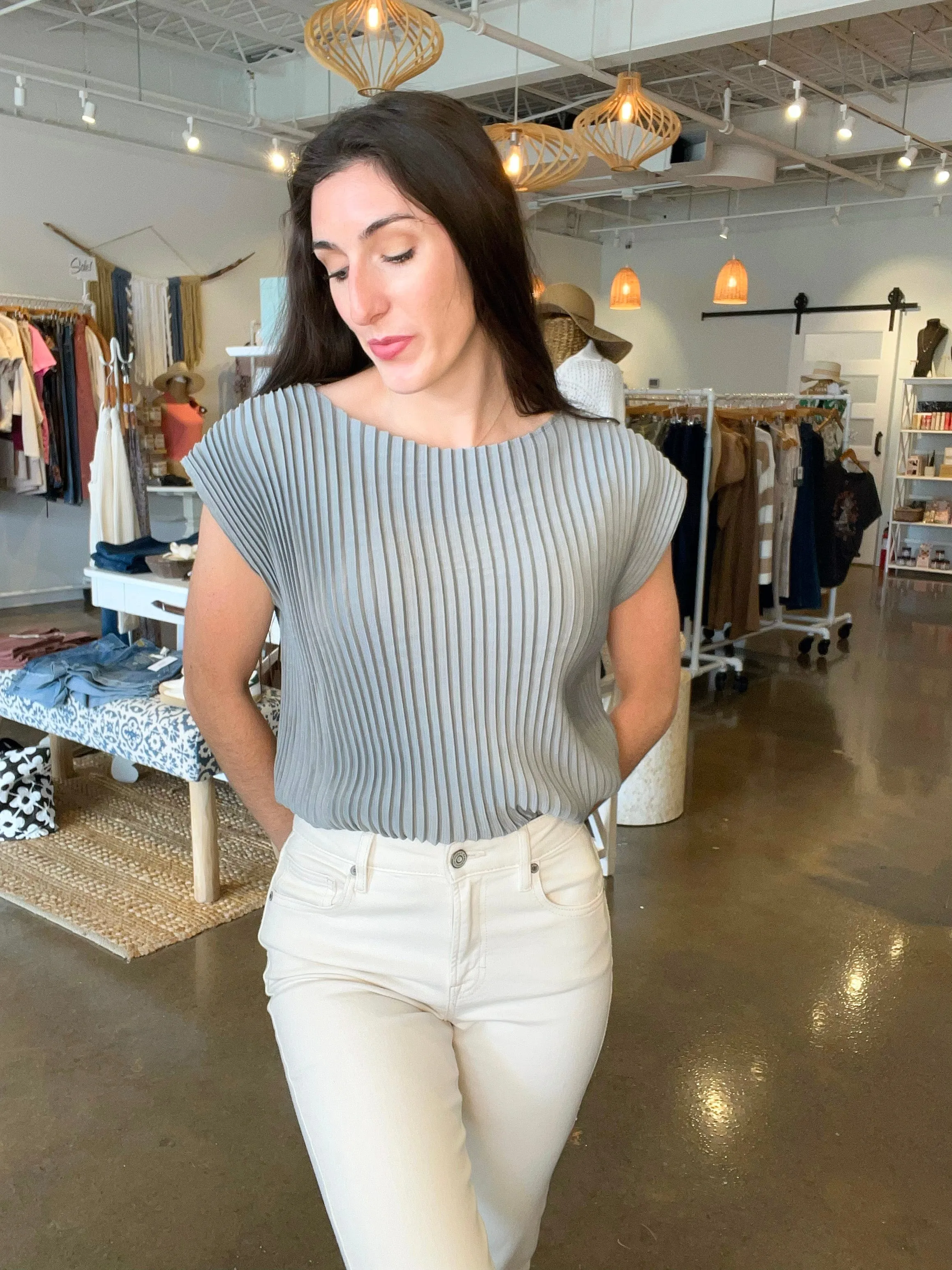 Pleated Boatneck Blouse