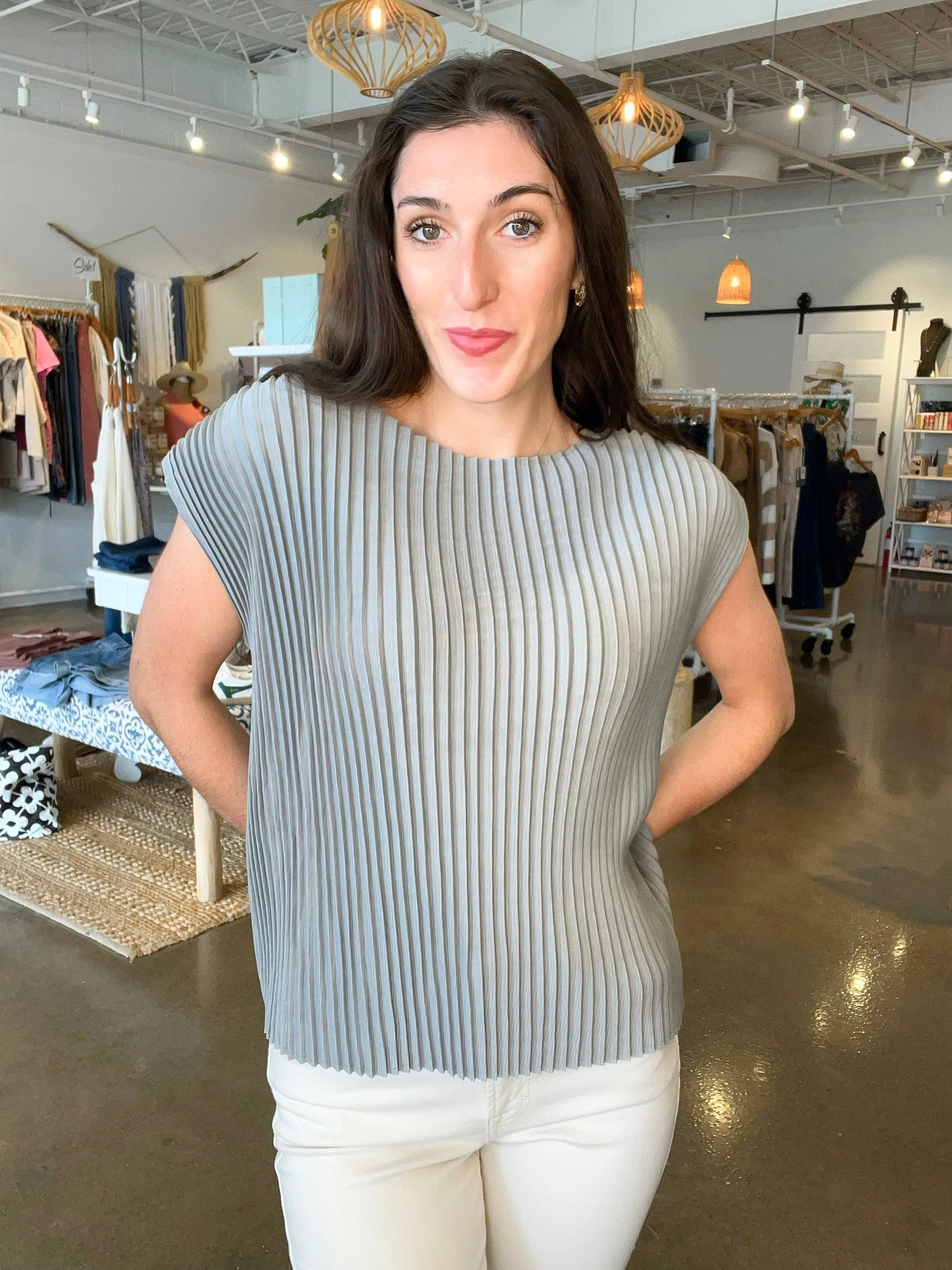 Pleated Boatneck Blouse