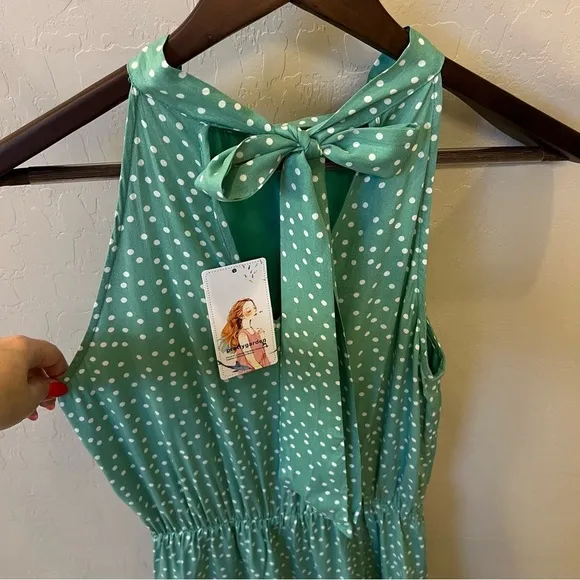 PRETTYGARDEN Halter Neck Sleeveless Maxi Dress tiered Sundress, polka dot, sz S