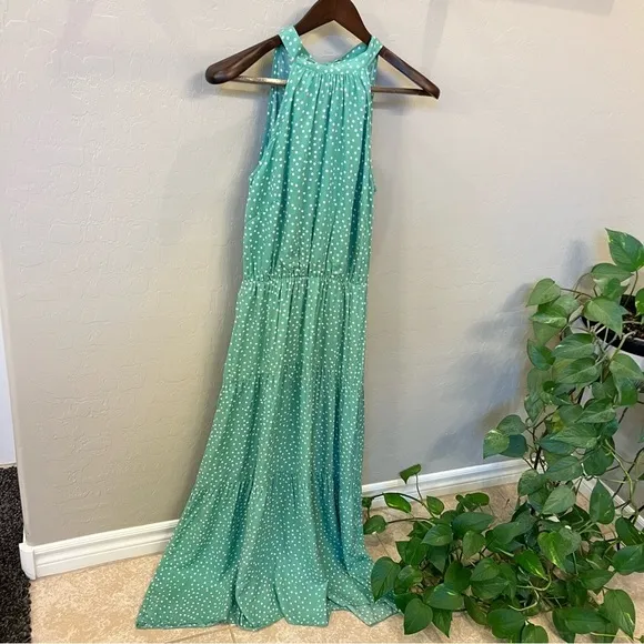 PRETTYGARDEN Halter Neck Sleeveless Maxi Dress tiered Sundress, polka dot, sz S