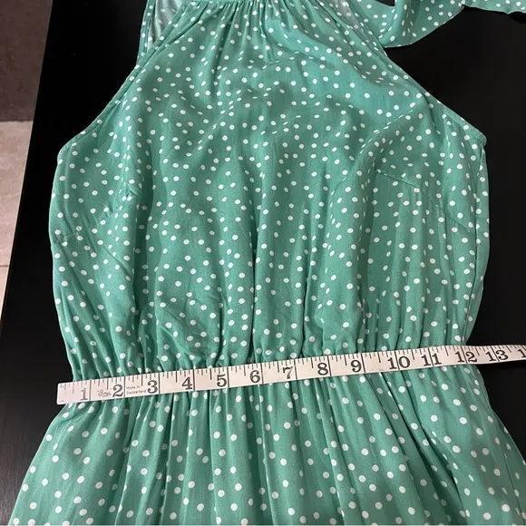 PRETTYGARDEN Halter Neck Sleeveless Maxi Dress tiered Sundress, polka dot, sz S