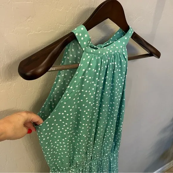 PRETTYGARDEN Halter Neck Sleeveless Maxi Dress tiered Sundress, polka dot, sz S