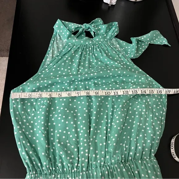 PRETTYGARDEN Halter Neck Sleeveless Maxi Dress tiered Sundress, polka dot, sz S
