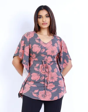 Printed Kimono Sleeve Poncho Top