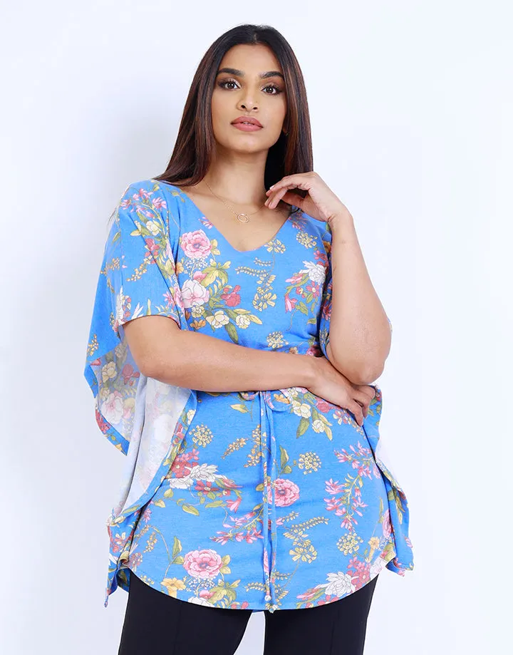 Printed Kimono Sleeve Poncho Top