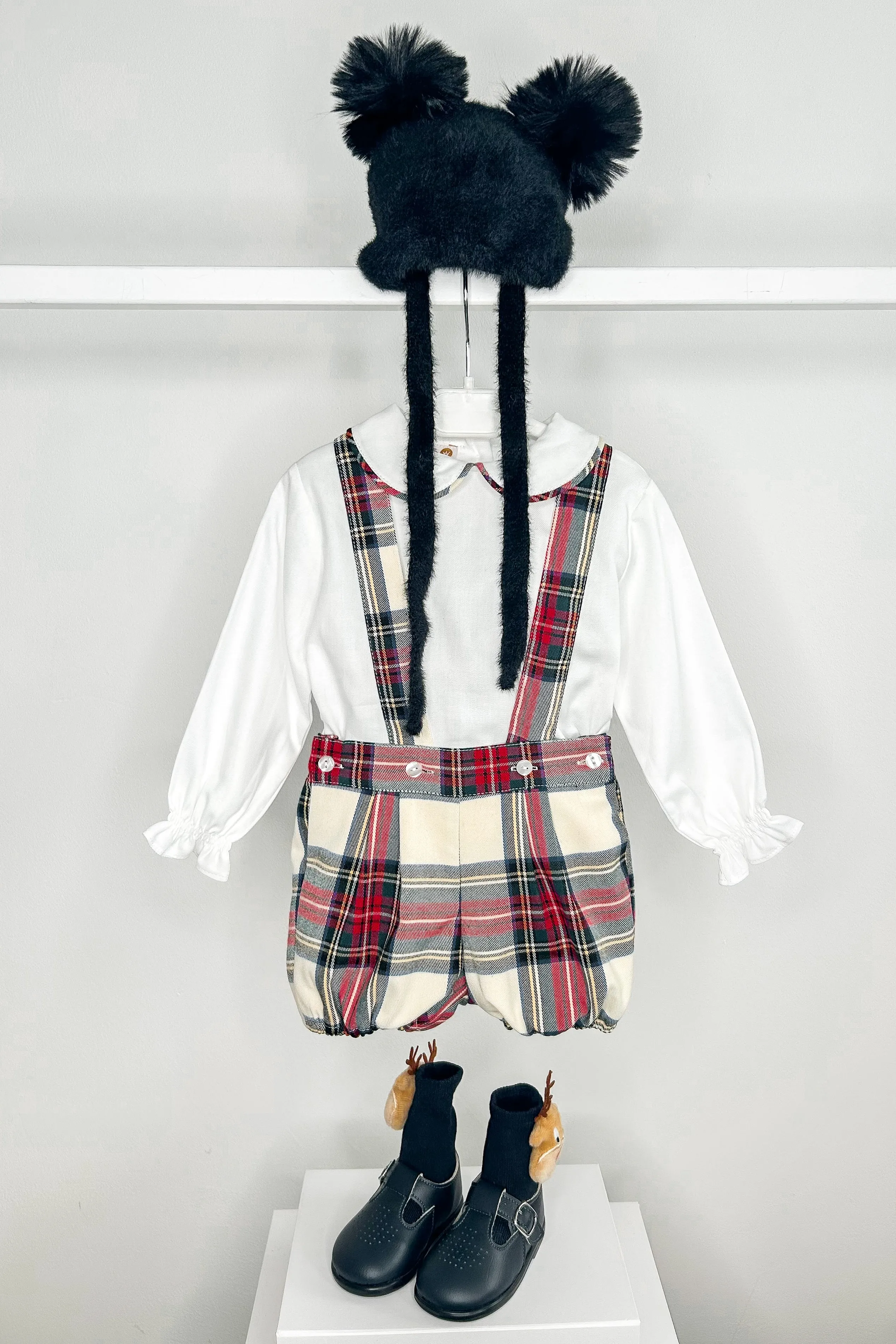 "Sebastian" Red & Ivory Tartan Shirt & Jam Pants with Braces