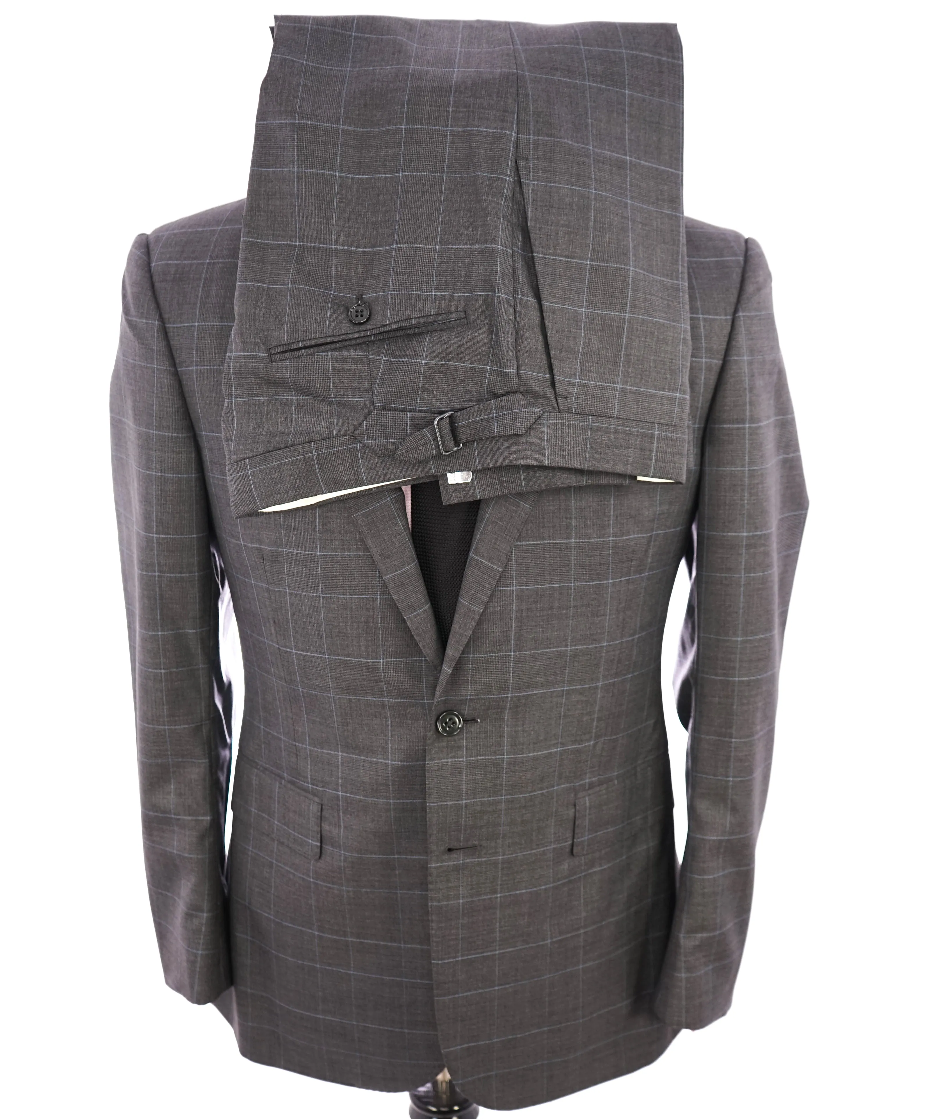 RALPH LAUREN PURPLE LABEL - SILK Gray & Blue GlenPlaid “Anthony” Suit - 40R