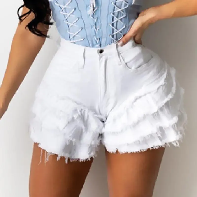 Rave High-Waist Layered Fringe Denim Shorts