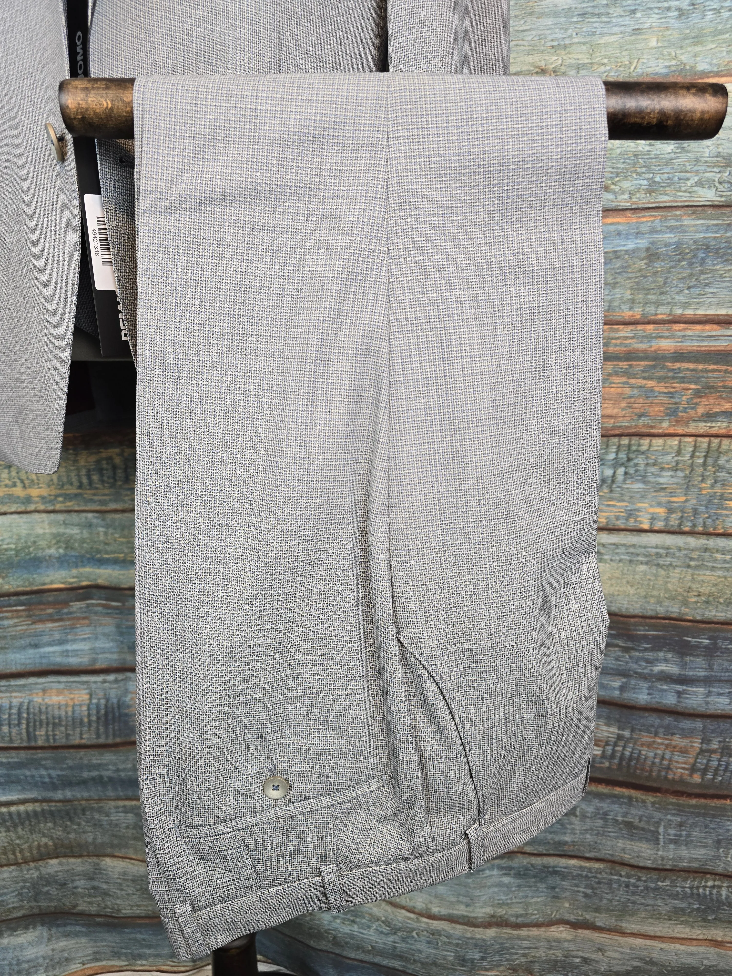 Remus Uomo Light Grey/Blue micro check Tapered Fit 3 piece suit