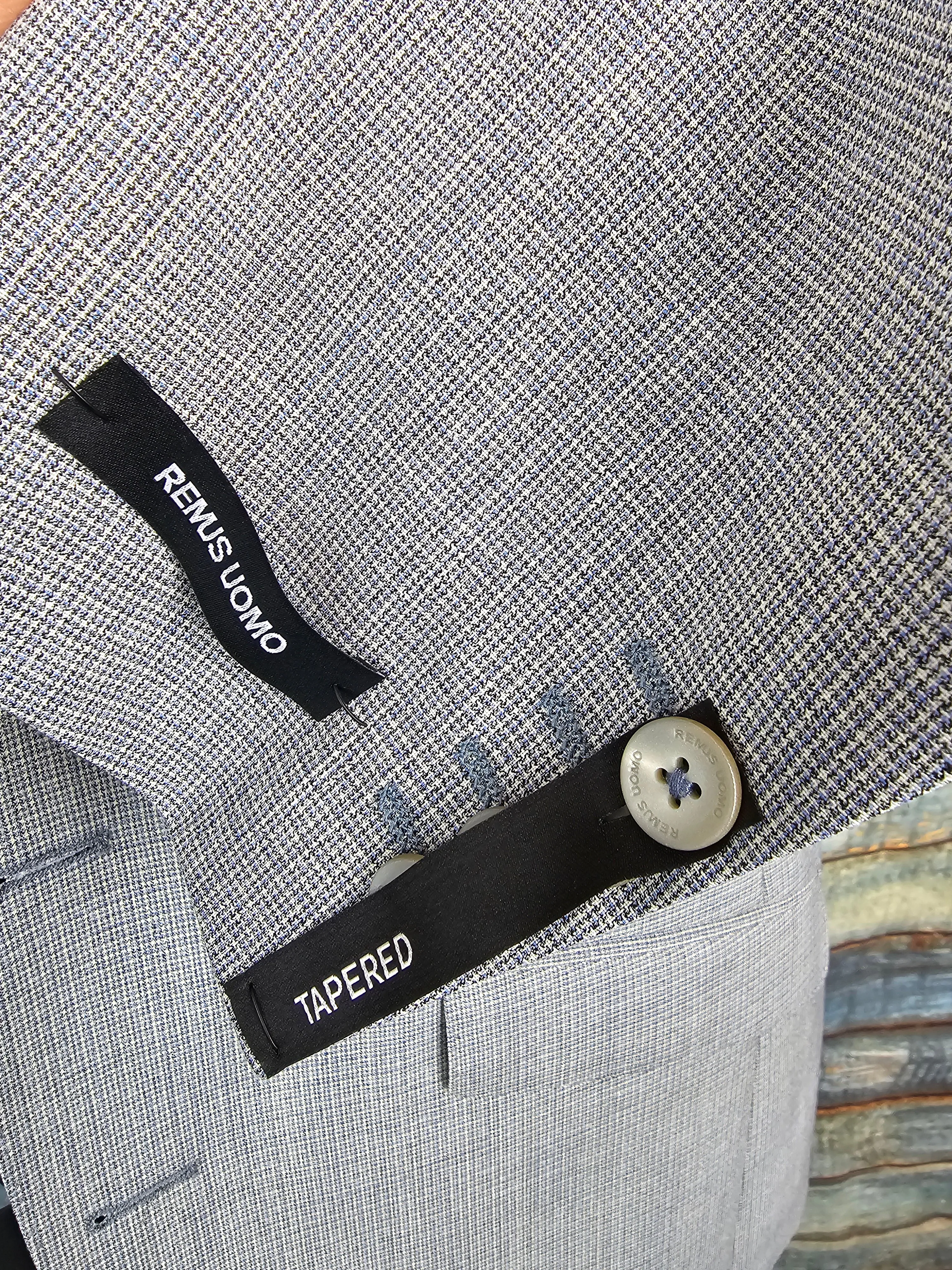 Remus Uomo Light Grey/Blue micro check Tapered Fit 3 piece suit