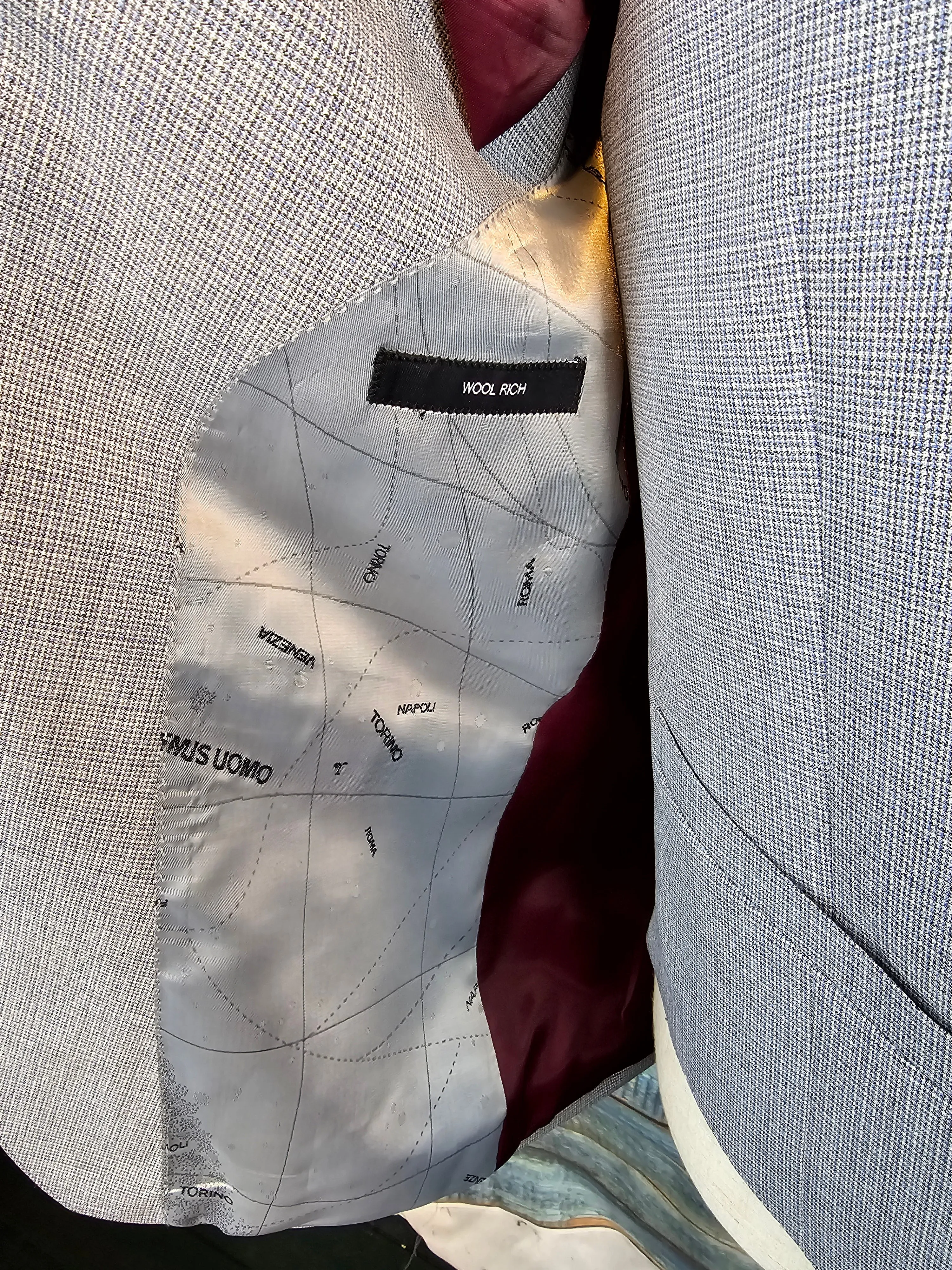 Remus Uomo Light Grey/Blue micro check Tapered Fit 3 piece suit