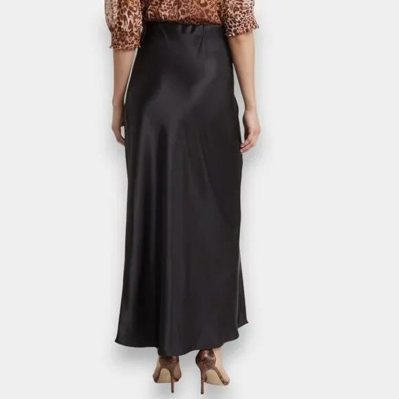 Renee C Womens Satin Maxi Skirt Black XL High Rise Elegant Shiny Flowy Feminine