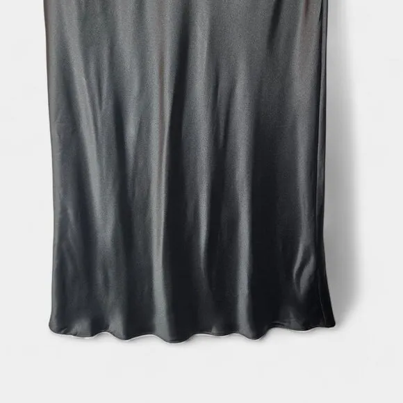 Renee C Womens Satin Maxi Skirt Black XL High Rise Elegant Shiny Flowy Feminine