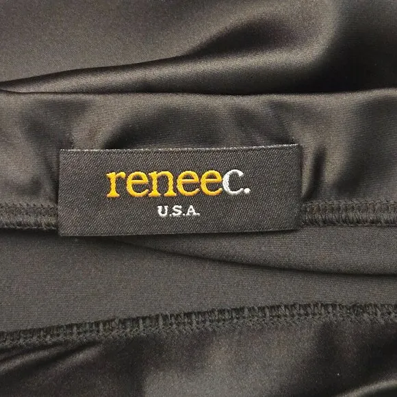 Renee C Womens Satin Maxi Skirt Black XL High Rise Elegant Shiny Flowy Feminine