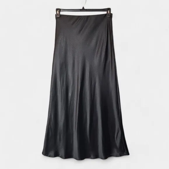 Renee C Womens Satin Maxi Skirt Black XL High Rise Elegant Shiny Flowy Feminine