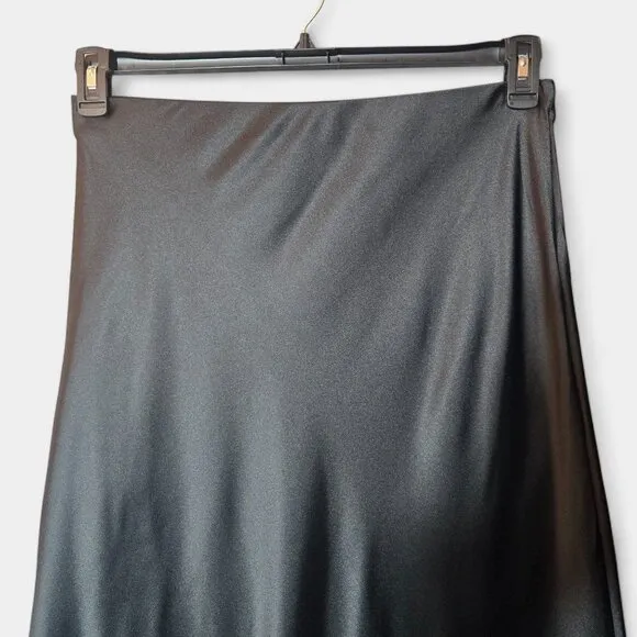 Renee C Womens Satin Maxi Skirt Black XL High Rise Elegant Shiny Flowy Feminine