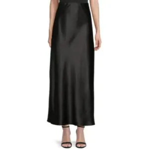Renee C Womens Satin Maxi Skirt Black XL High Rise Elegant Shiny Flowy Feminine