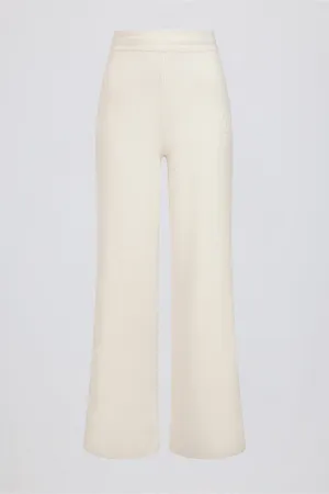 Ribbed-Knit Wide-Leg Joggers in Ivory
