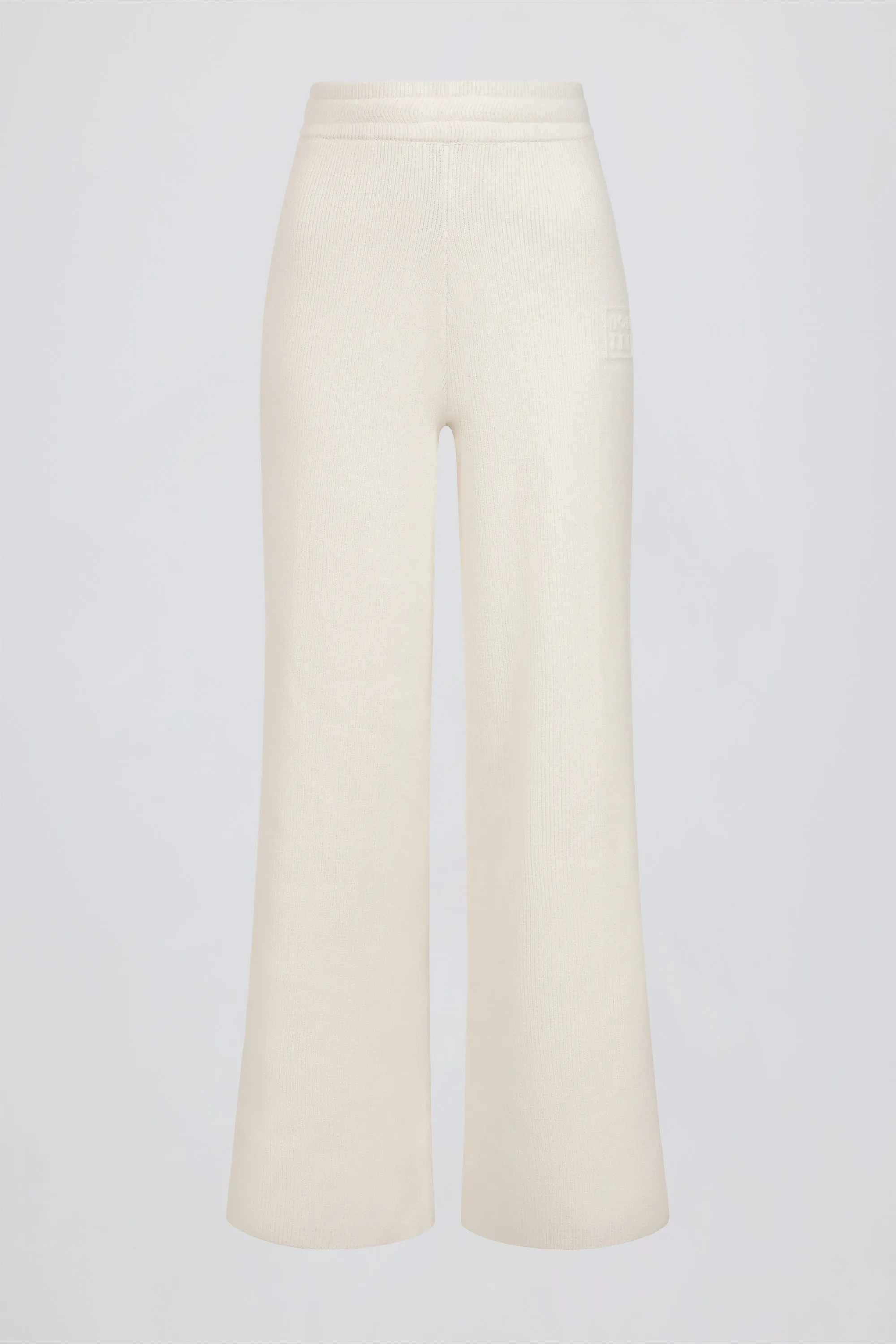 Ribbed-Knit Wide-Leg Joggers in Ivory