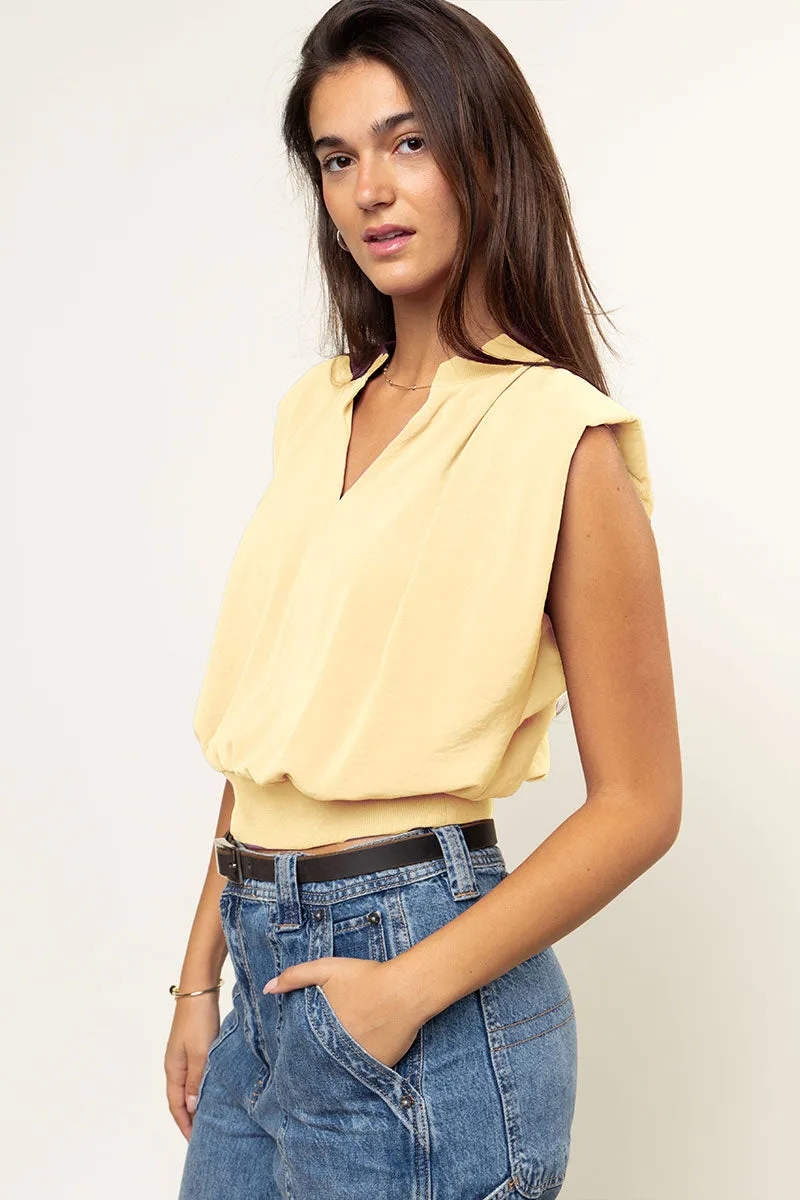 Ribbed Waist Top With Shoulder Pads