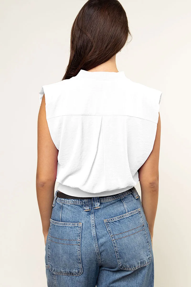 Ribbed Waist Top With Shoulder Pads