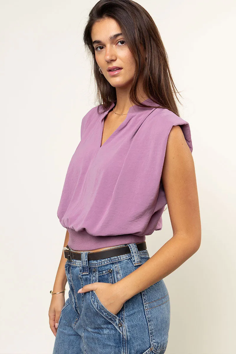 Ribbed Waist Top With Shoulder Pads