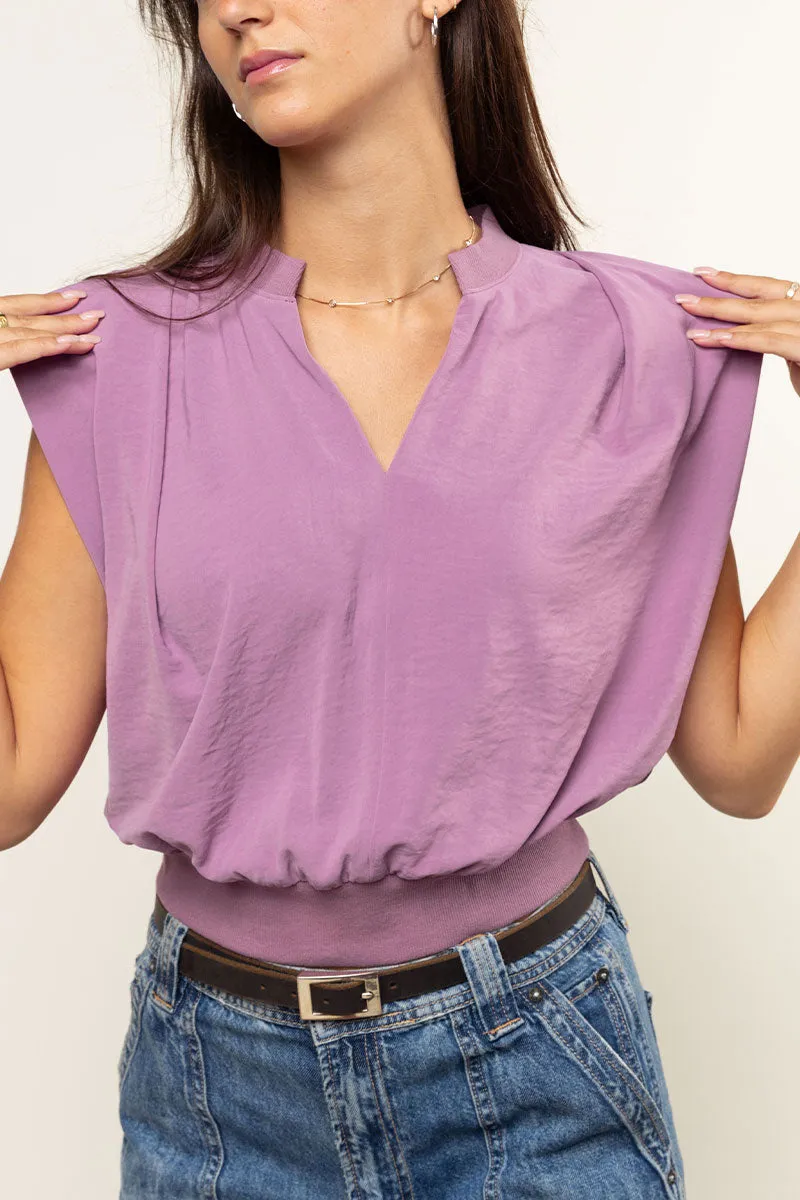 Ribbed Waist Top With Shoulder Pads