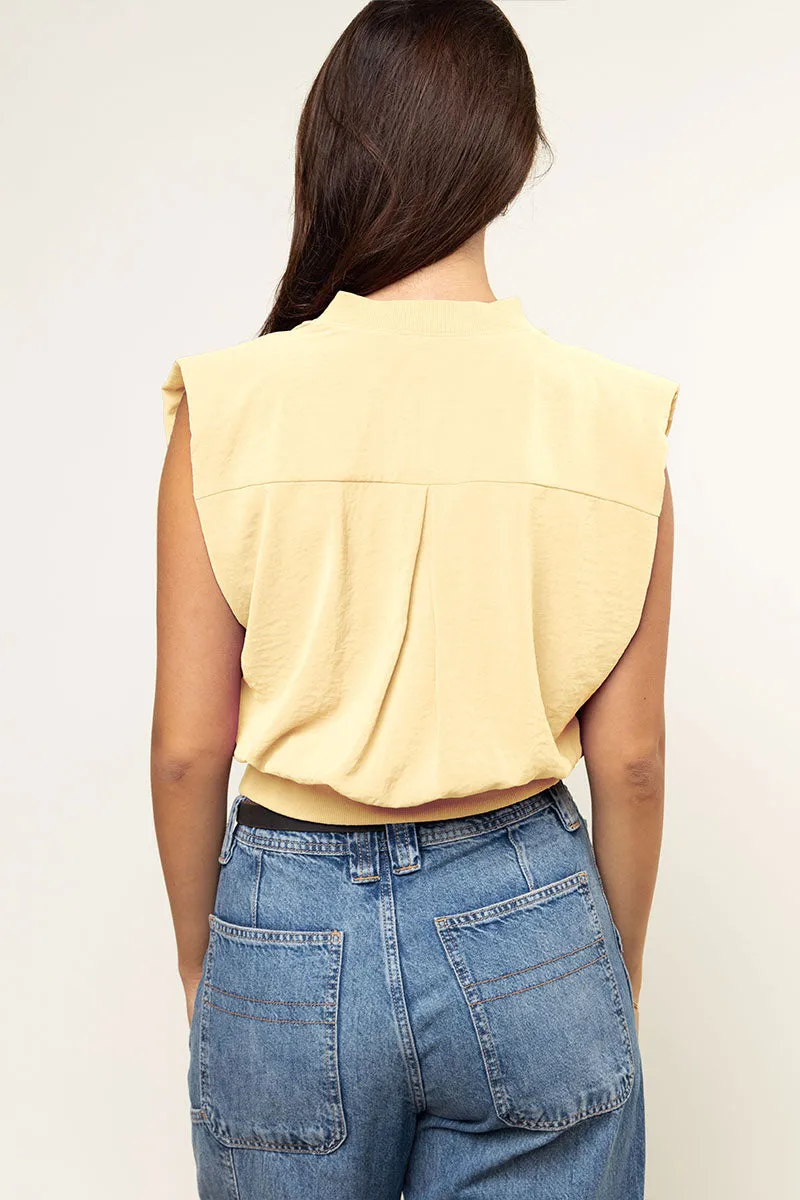 Ribbed Waist Top With Shoulder Pads
