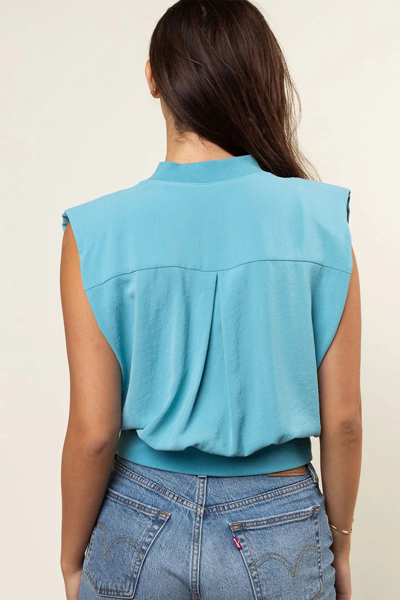 Ribbed Waist Top With Shoulder Pads