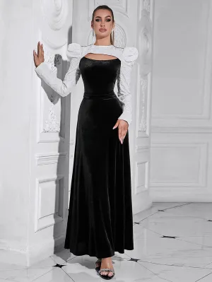 Round Neck Long Sleeve Splicing Maxi Bodycon Dress HB10201