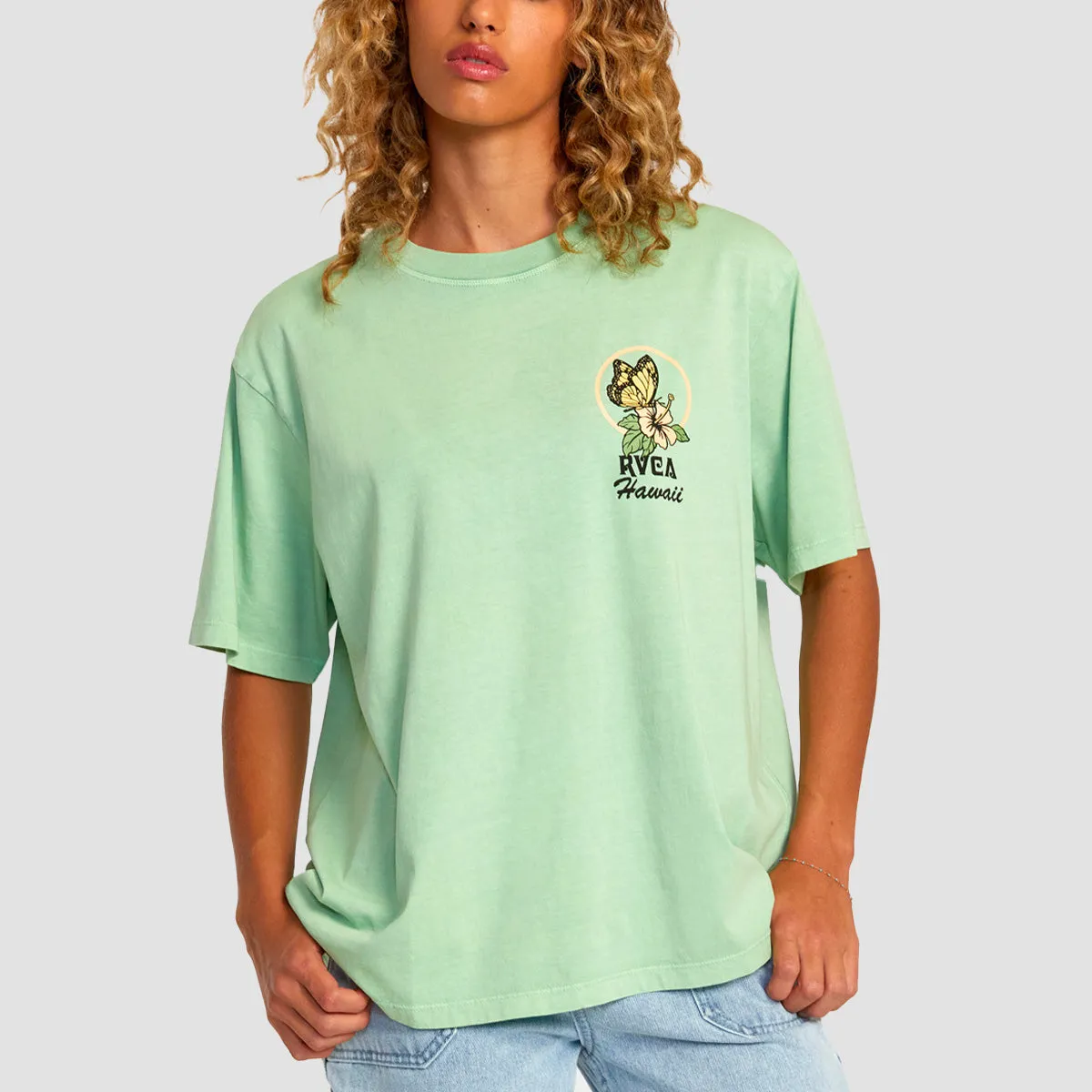 RVCA Hibiscus Hawaii T-Shirt Seafoam - Womens