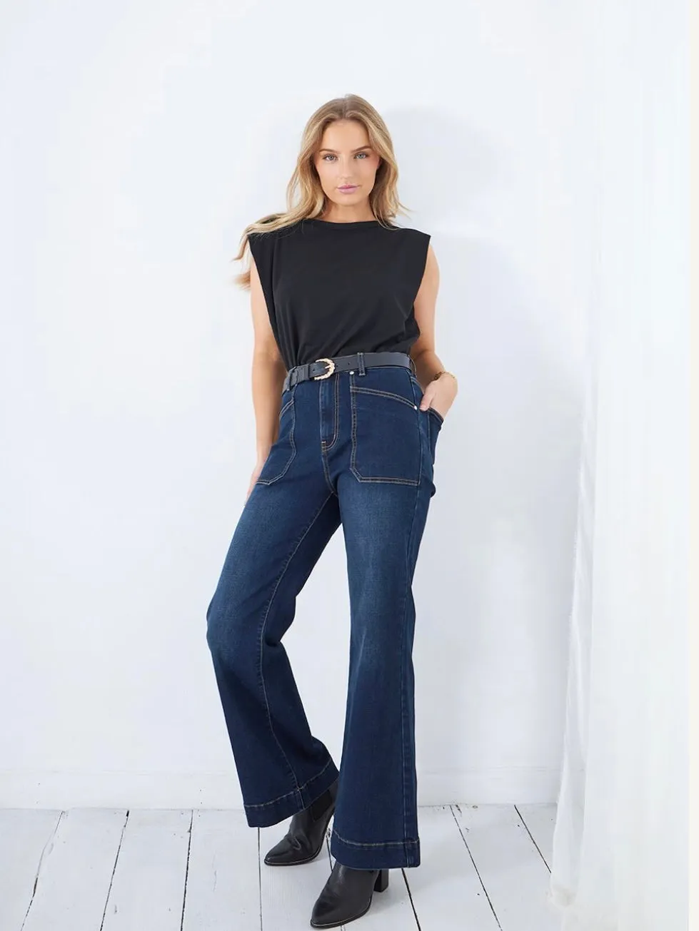 Saint Rose : Jayne flare Jeans : Dark Denim Wash : Bestseller