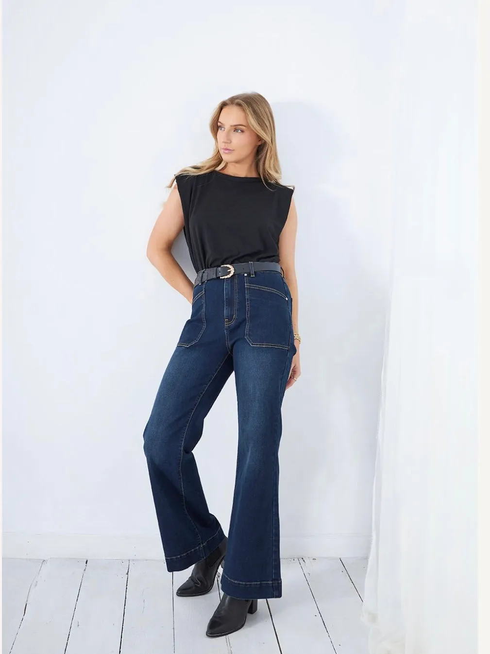 Saint Rose : Jayne flare Jeans : Dark Denim Wash : Bestseller